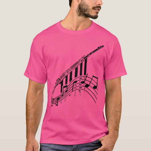 ミュージックノートデザインフルート Tシャツ (正面)