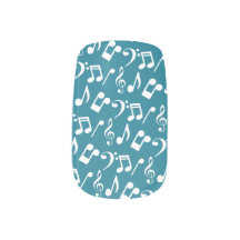 ミュージックノートネイルシール-ティール（緑がかった色）と白