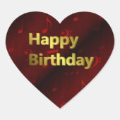 ミュージックノートハッピーバースデー金ゴールド(赤) ハートシール (正面)