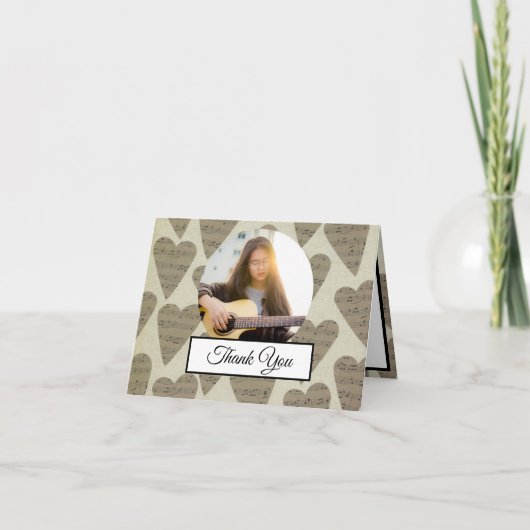 ミュージックノートハートパターンテーマミュージシャン写真 サンキューカード (正面)