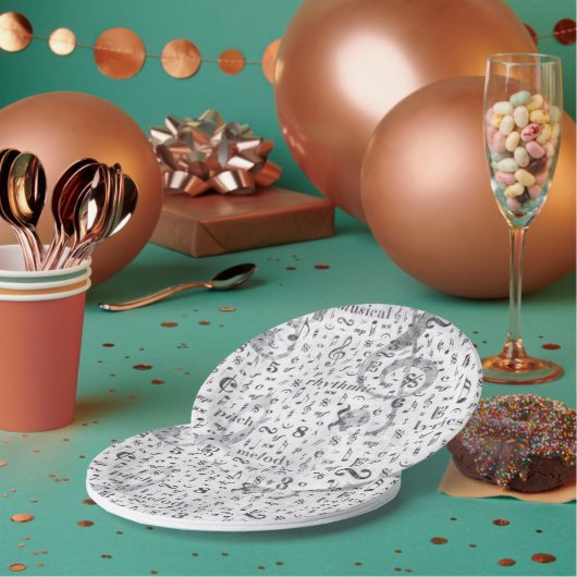 ミュージックノートパターンミュージックテーマ ペーパープレート (複数)