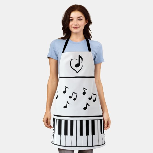 ミュージックノートピアノキーボード(黒と白) エプロン (着用した状態)
