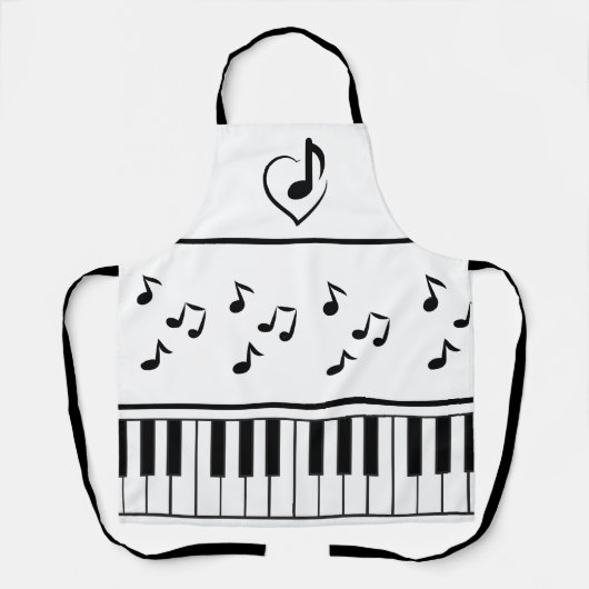 ミュージックノートピアノキーボード(黒と白) エプロン (正面)