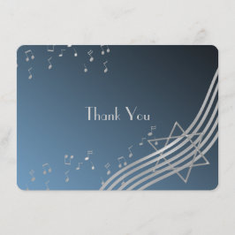 ミュージックノートフラットカードバー（ユダヤ教の）バル・ミツバーサンキューシルバー サンキューカード