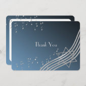 ミュージックノートフラットカードバー（ユダヤ教の）バル・ミツバーサンキューシルバー サンキューカード (正面/裏面)