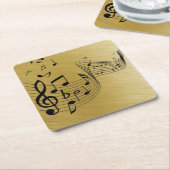 ミュージックノートブラシ金ゴールド スクエアペーパーコースター (アングル)