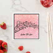 ミュージックノートブラックピンクグリッタースパークルパーソナライズ スタンダードカクテルナプキン (インサイチュ)