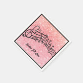 ミュージックノートブラックピンクグリッタースパークルパーソナライズ スタンダードカクテルナプキン (角)