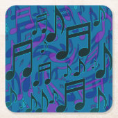 ミュージックノートブルーグリーンパープルミュージカルパターン スクエアペーパーコースター (正面)