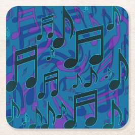 ミュージックノートブルーグリーンパープルミュージカルパターン スクエアペーパーコースター