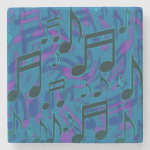 ミュージックノートブルーグリーンパープルミュージカルパターン ストーンコースター (正面)