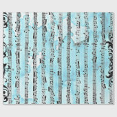 ミュージックノートブルーラッピング紙、30" x 6' ラッピングペーパー (フラット)