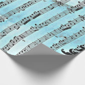 ミュージックノートブルーラッピング紙、30" x 6' ラッピングペーパー (角)