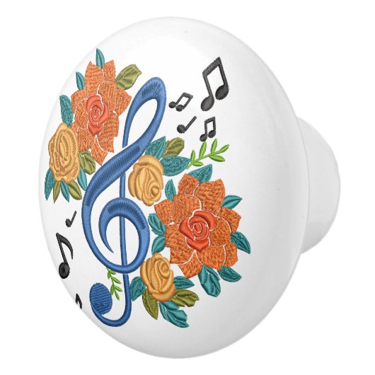 ミュージックノートミュージカルクレフ、 音符記号フローラオレンジブルー セラミックノブ (右)