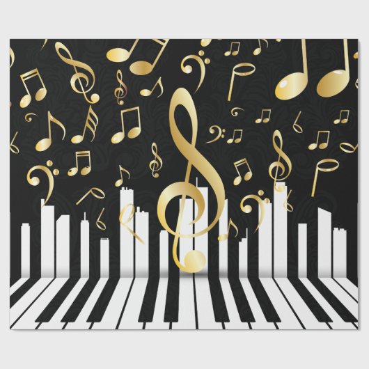 ミュージックノートラグジュアリーエレガントピアノ鍵 ラッピングペーパー (フラット)