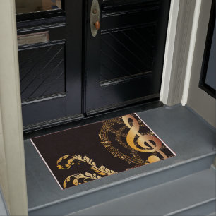 ミュージックノートラグジュアリーグレー金ゴールド ドアマット