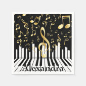 ミュージックノートラグジュアリーピアノ鍵 スタンダードカクテルナプキン (正面)