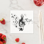 ミュージックノートラグジュアリーブラックとホワイト スタンダードカクテルナプキン (インサイチュ)