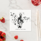 ミュージックノートラグジュアリー黒白パーソナライズされた スタンダードカクテルナプキン (インサイチュ)