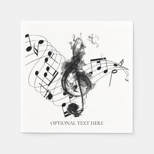 ミュージックノートラグジュアリー黒白パーソナライズされた スタンダードカクテルナプキン (正面)