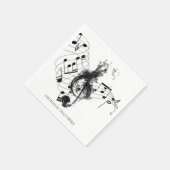 ミュージックノートラグジュアリー黒白パーソナライズされた スタンダードカクテルナプキン (角)