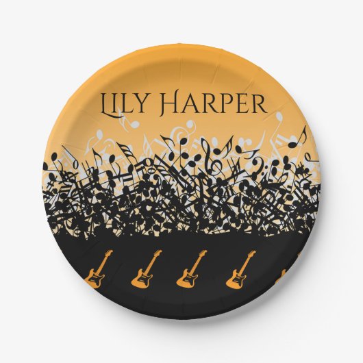 ミュージックノートラグジュアリー黒白パーソナライズされた ペーパープレート (正面)