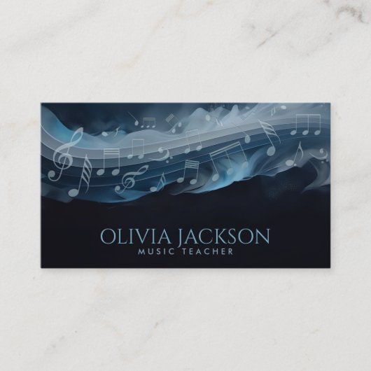 ミュージックノート水の色の流れ – ドリームブルー 名刺 (正面)