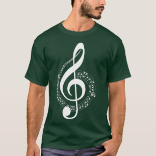 ミュージックノート白の高音クレフ、 音符記号ミュージカルシンボル Tシャツ