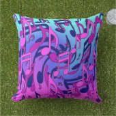 ミュージックノート鮮やかなピンクブルーパープルアクアパターン アウトドアクッション (芝生)