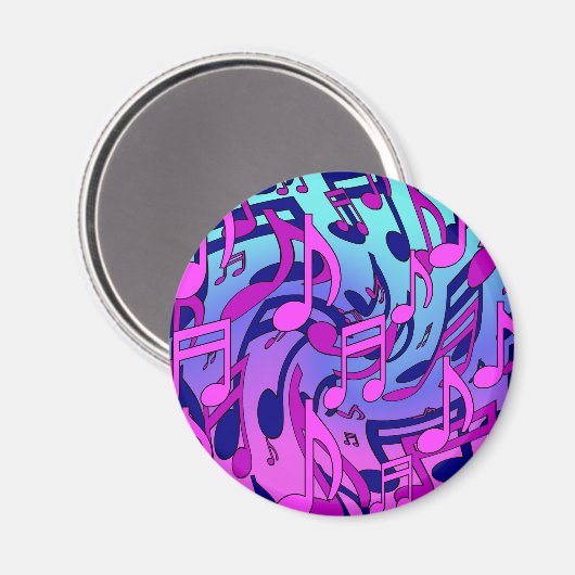 ミュージックノート鮮やかなピンクブルーパープルアクアパターン マグネット (正面/裏面)