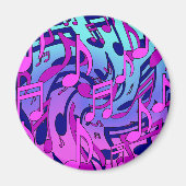 ミュージックノート鮮やかなピンクブルーパープルアクアパターン マグネット (正面)