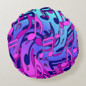 ミュージックノート鮮やかなピンクブルーパープルアクアパターン ラウンドクッション (裏面)