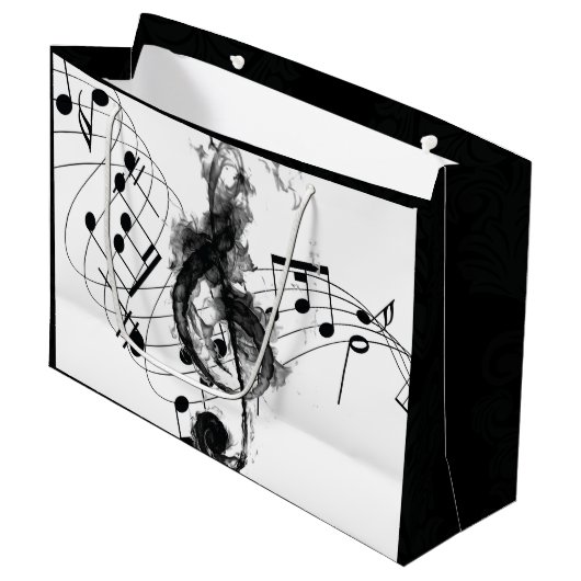 ミュージックノート黒煙と白煙 ラージペーパーバッグ (正面アングル)