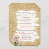 ミュージックノート&ピンクローズフローラ結婚ズ 招待状 (正面/裏面)