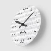 ミュージックノート(白) ラウンド壁時計 (傾斜)