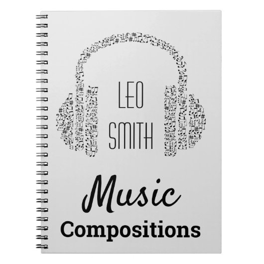 ミュージックノートDJヘッドフォンモダン ノートブック (正面)