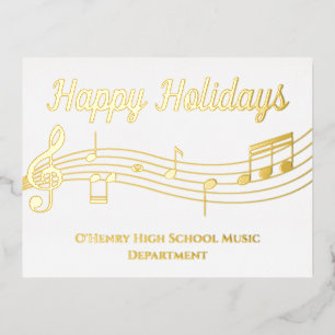 ミュージックノートHappy Holidaysゴールドフォイル葉書 箔シーズンポストカード
