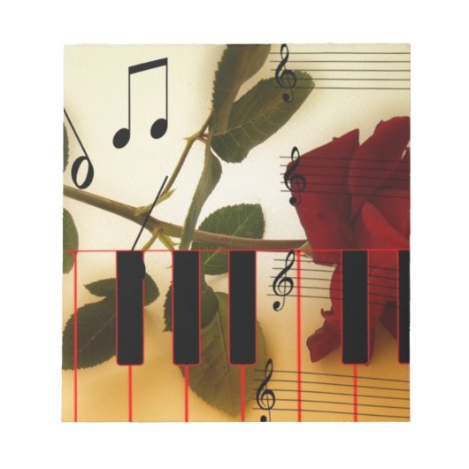 ミュージックノートKeyboard Red Rose Blossom Destiny ノートパッド (正面)