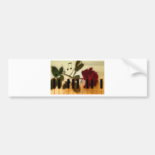 ミュージックノートKeyboard Red Rose Blossom Destiny バンパーステッカー