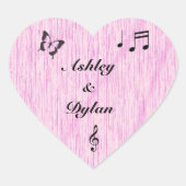 ミュージックバタフ葉ィーズピンクパープルウッド結婚ズ ハートシール (正面)