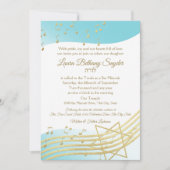 ミュージックバルミツワーブルーと金ゴールド 招待状 (正面)