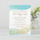 ミュージックバルミツワーブルーと金ゴールド 招待状 (スタンド正面)