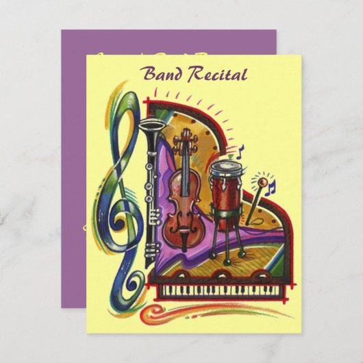 ミュージックバンド楽器リサイタルまたはパーティの招待状 招待状 (正面/裏面)