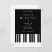 ミュージックピアノの黒白の誕生日 招待状 (正面/裏面)