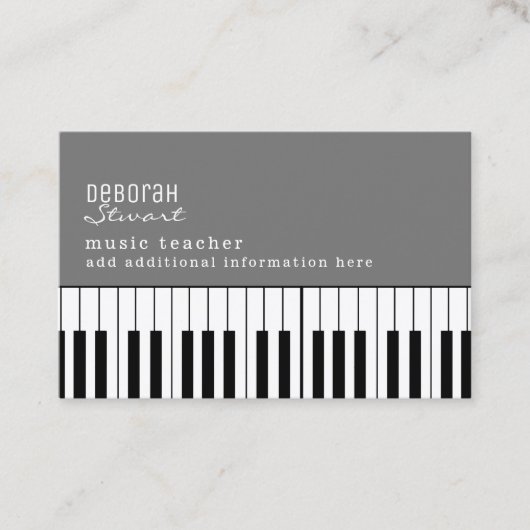 ミュージックピアノ先生エレガントホワイトビジネスカード 名刺 (正面)