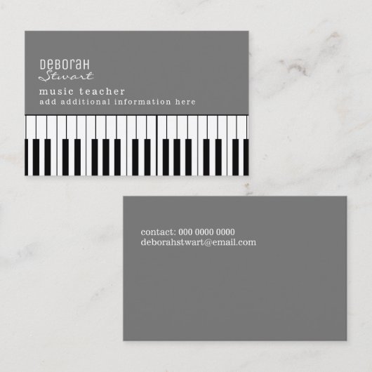 ミュージックピアノ先生エレガントホワイトビジネスカード 名刺 (正面/裏面)