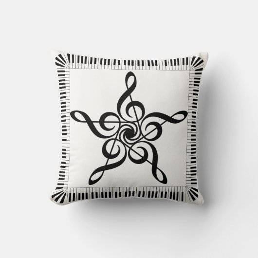 ミュージックピアノ鍵トレブルクレフ、 音符記号装飾用クッション16インチx 16インチ クッション (正面)