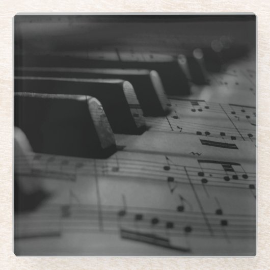 ミュージックピアノ鍵 ガラスコースター (正面)