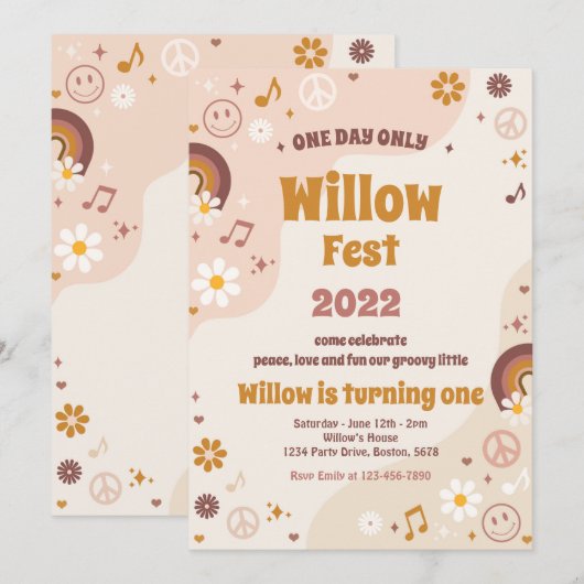 ミュージックフェスティバル フローラルフェスト ヒッピーバースデーパーティー 招待状 (正面/裏面)