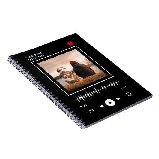 ミュージックプレーヤーアーティストと曲のパーソナライズされた写真 ノートブック (右側)